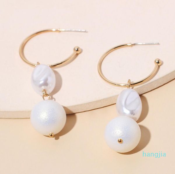 

c-shaped irregular double pin pearl earrings for women, Silver
