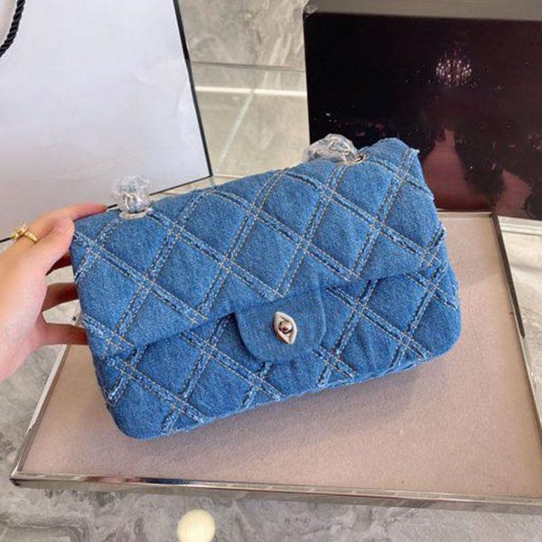 

brand women plaid denim flap bags with chain shoulder strap 25 cm width