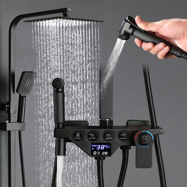

rainfall shower faucet golden black bathroom set with bidet sprayer mixer tap wall mount cold water white sets