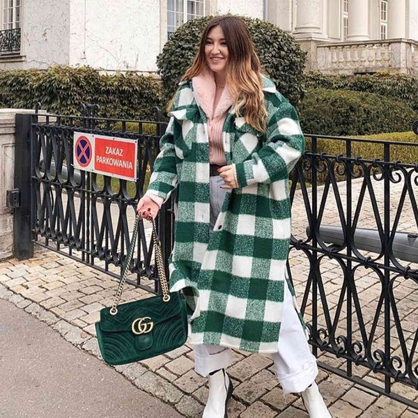 

new fall winter oversized coat checked casual fashion chic women jackets long windbreaker outfits 201224, Black