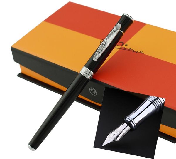 

picasso 607 black fountain pen fine nib silver trim collection luxury gift set unique style leaf pattern clip pens