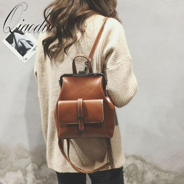 

outdoor bags qiaoduo brand 2021 retro hasp back pack pu leather backpack women school for teenagers girls luxury small backpacks