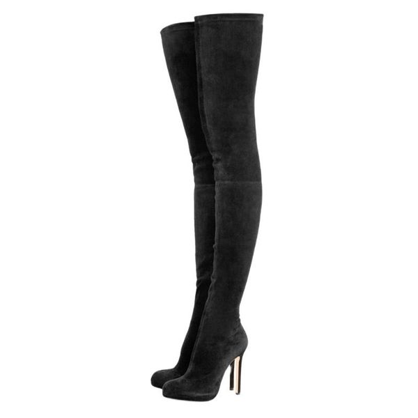 

boots pointed toe over the knee platform fashion design women winter high heel thin slip on shoes, Black