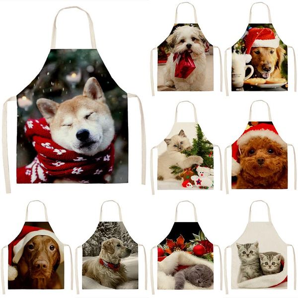 

christmas red hat cat and dog pattern apron baking accessories aprons for women kitchen cooking men