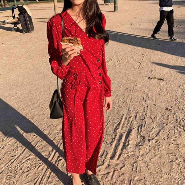 

casual dresses dresses bgteeve spring v-neck polka dots print long women single-breasted lace-up female chiffon dress red vestidos femme hli, Black;gray