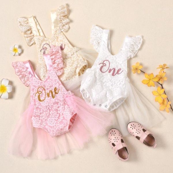 

jumpsuits born baby girls romper dress mesh lace one letter print little princess party backless summer costume, Blue