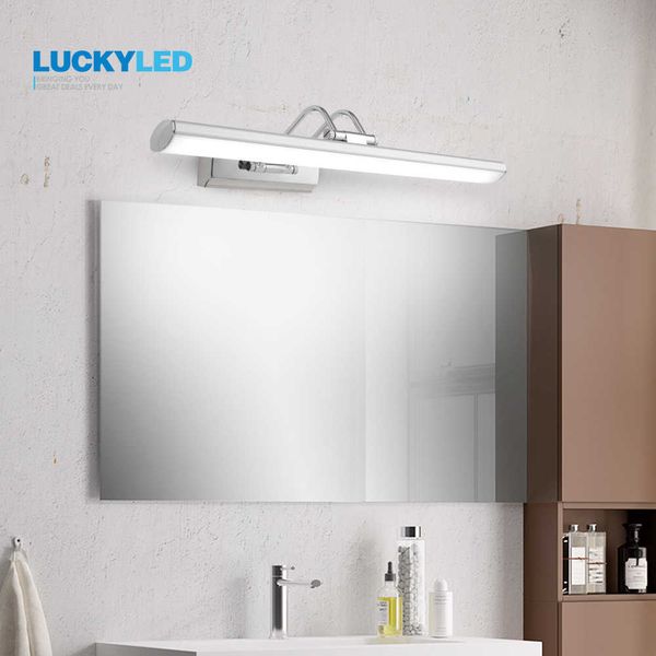 LUCKYLED Lampada da bagno a Led 12W 42CM AC90-260v Lampada da parete impermeabile in acciaio inossidabile Sconce Lampada da parete a specchio Lampada da parete moderna 210724