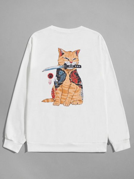 

romwe x vincenttrinidadart guys cat graphic sweatshirt 56ib#, Black