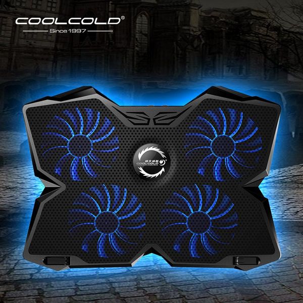 

lapcooling pads 14-17 inch gaming cooler notebook pad silent red/blue 4 fans powerful air flow portable adjustable stand