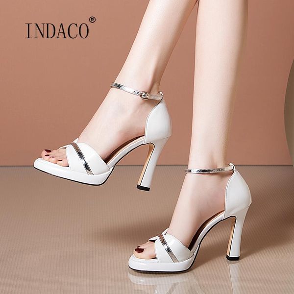 

women platform sandals summer blue high heels shoes woman 2021 leather 10cm, Black