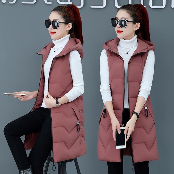 

women's vests fashion autumn winter long cotton vest women jacket korean hooded sleeveless coat plus size slim warm ladies waistcoat 3x, Black;white