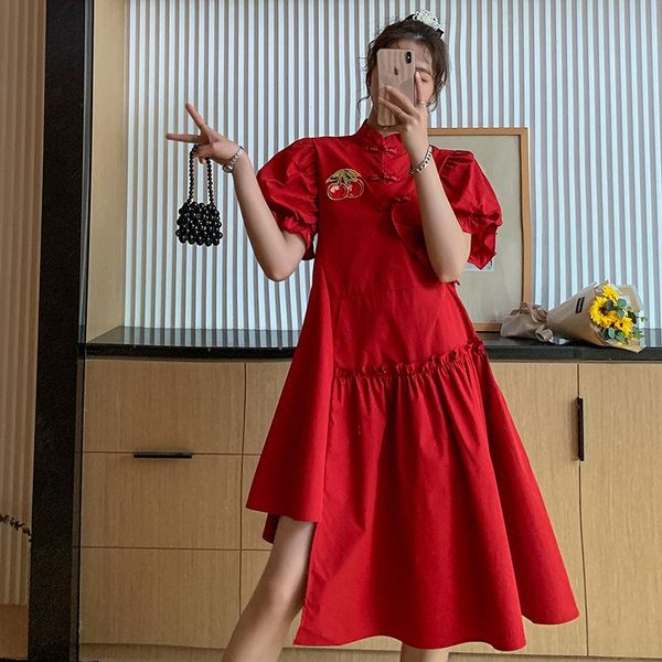 

maternity dresses 60810# clothes summer cotton short sleeves loose improved cheongsam dress pregnant women pregnancy, White