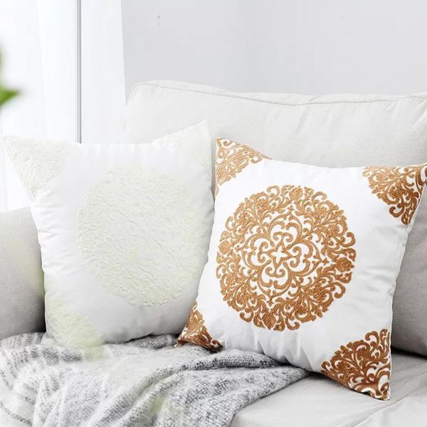 

europe style embroidered cushion cover white coffee floral canvas cotton square embroidery pillow 45x45cm home decorativ cushion/decorative