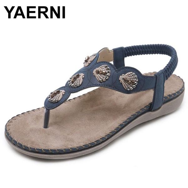 

yaerniwomen sandals summer 2021 gladiator shoes woman bohemia women flat casual string bead flip-flop beach sandalse966, Black