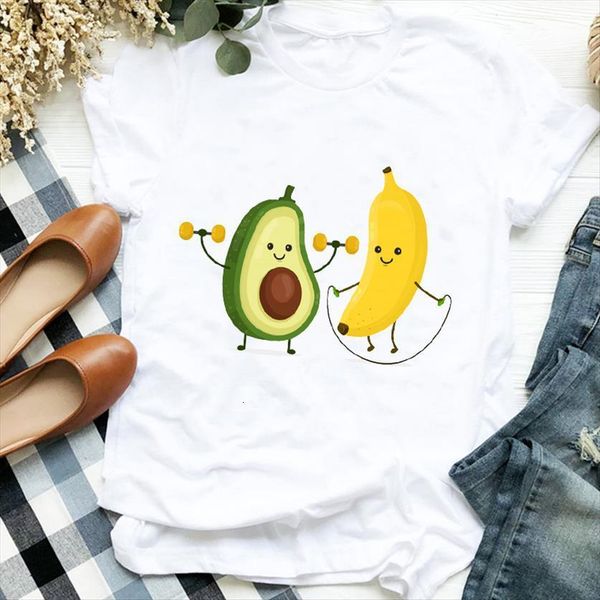 

cartoon avocado fruit love womens 90s short sleeve tee clothes female graphic, White