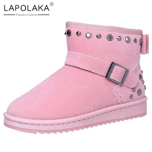 

boots lapolaka 2021 fashion snow women rivet buckle decoration platform comfortable dropship concise winter warm booties, Black
