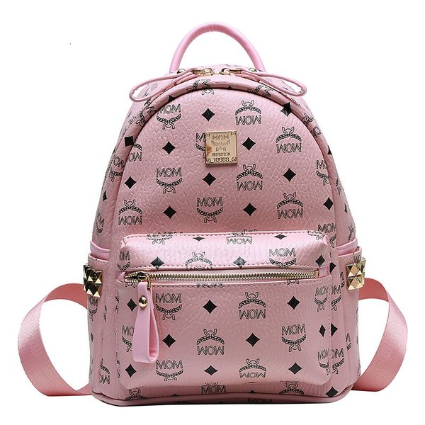 

wallet backpack women's large capacity m family classic letter printing side rivet pu leather fashion leisure schoolbag 5 rwz7, Black;red