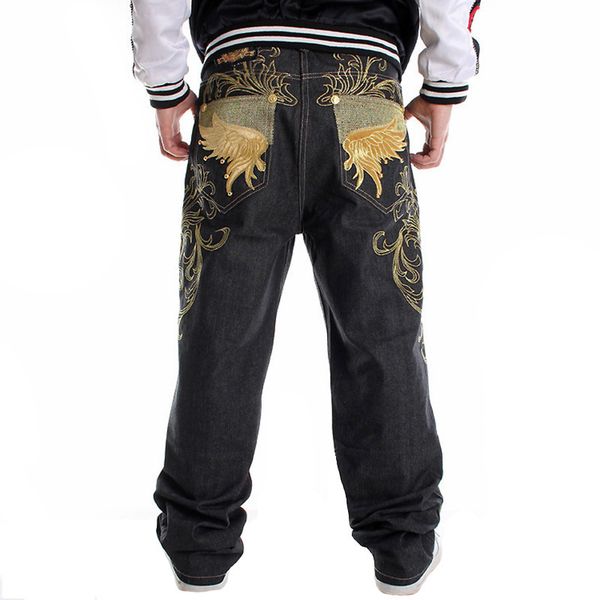 

men's pants nanaco cala jeans solta masculina, pernas largas da moda, bordado, hip hop, baggy jeans, tamanho grande 30-46 wogn, Black