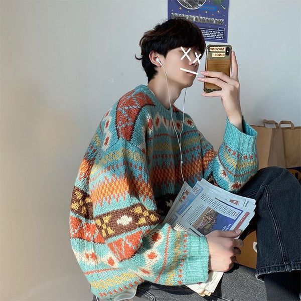 

men's sweaters men's sweater hong kong-style thick embroidered striped knitwear loose handsome student autumn-winter retro pullove, White;black