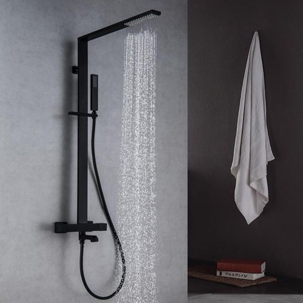 

bathroom shower faucet set & cold brass rainfall constant temperat mixer with rectangle handheld black sets