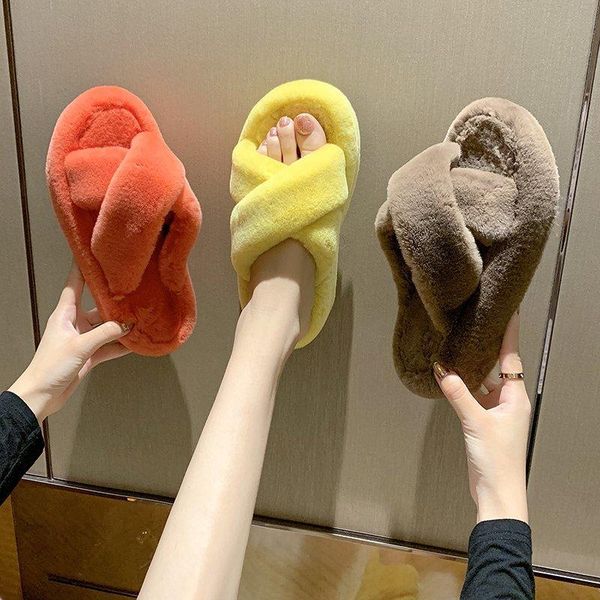 

slippers casual shoes for girls slipers women slides platform fur flip flops flock luxury lady 2021 massage flat plush rubber, Black