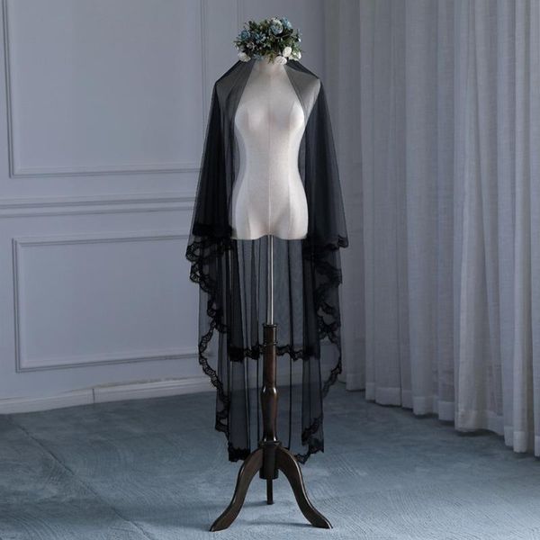 

bridal veils veil one-layer exquisite lace trim decoration black illusion tulle long chapel 2 styles elegant po props