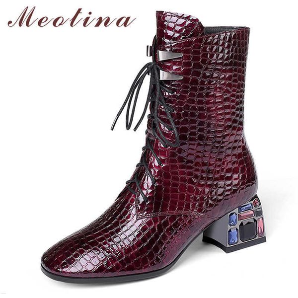 

meotina autumn ankle boots women boots thick high heel short boots zipper round toe shoes lady autumn big size 34-42 210608, Black