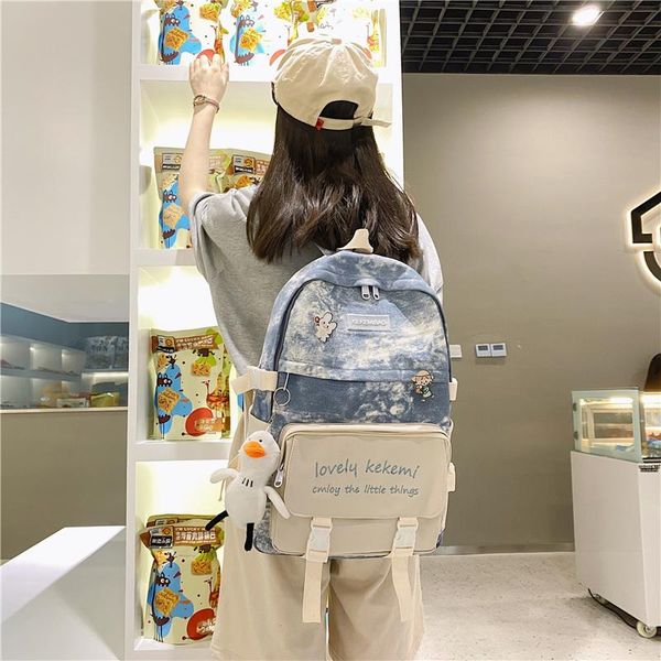 

backpack women for girl school bag waterproof travel fashion female college bookbag black nylon rucksack animal pendant pink