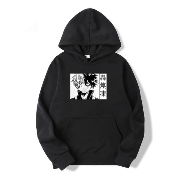 

men's hoodies & sweatshirts winter mens fashion loose my hero academia deku todoroki so anime casual thick hoody hip hop sweatshirt, Black