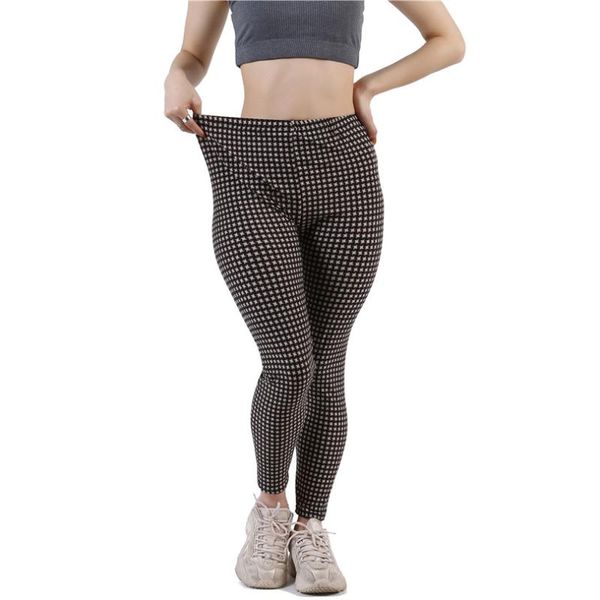 

women's leggings yrrety women high waist plaid gym pants sport fitness leggins push up printed elastic knitted ankle length bottom, Black