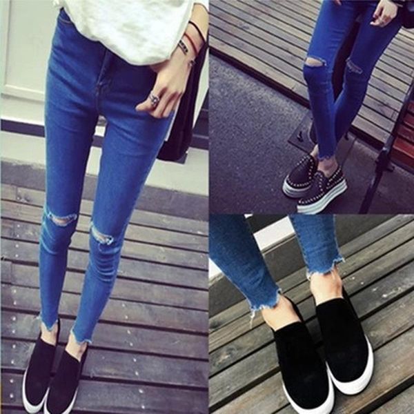 

summer thin korean women's slim pants pencil jeans feet tights 2021, Blue