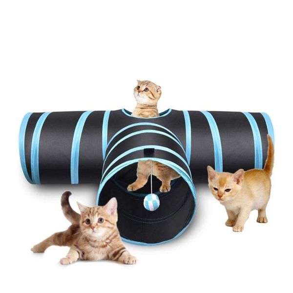 

cat toys funny pet tunnel 2 holes play tubes balls collapsible crinkle kitten dog puppy ferrets