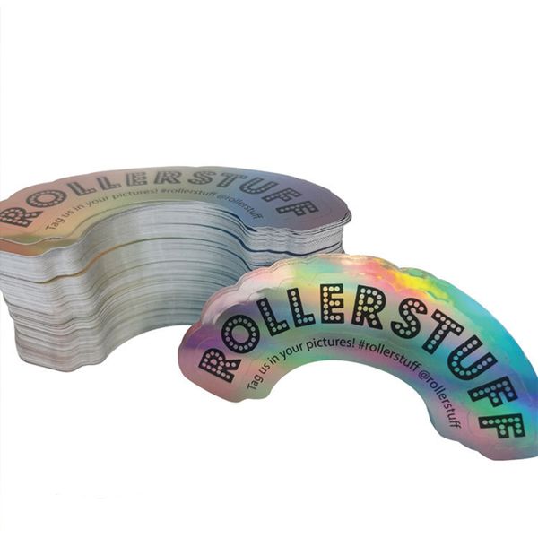 Etichetta adesiva con logo fustellato irregolare personalizzato stampato Adesivi olografici autosigillanti in argento nero stampato con cambio colore arcobaleno