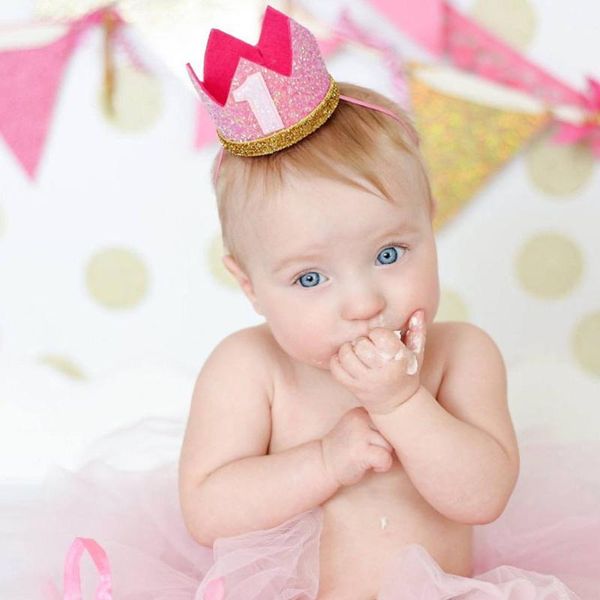 

party hats 1 2 3 birthday crown hat blue gold bling princess decor caps year decorations