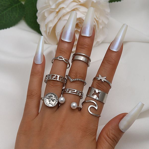 

s2657 fashion jewelry knuckle ring set silver geometric hollow butterfly stacking rings set 10pcs/set