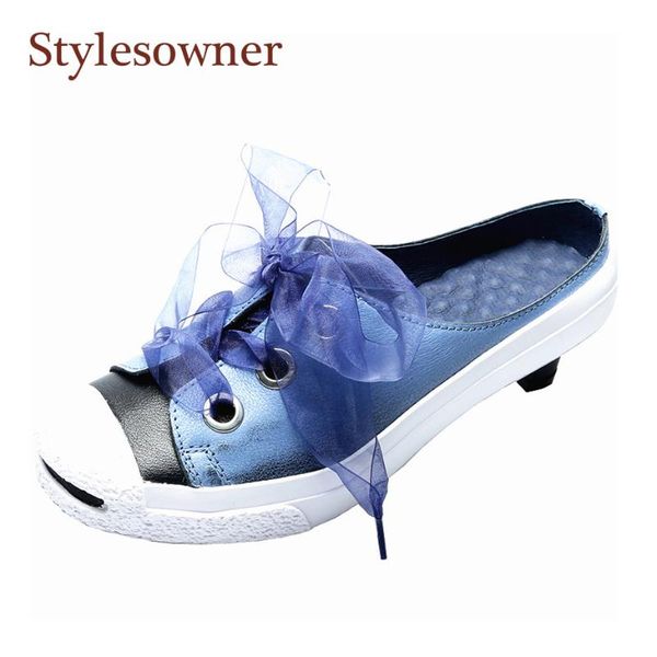 

slippers stylesowner 2021 closed toe women fashion chic slipper small heel lace up half slides outdoor cozy sandal shoe, Black