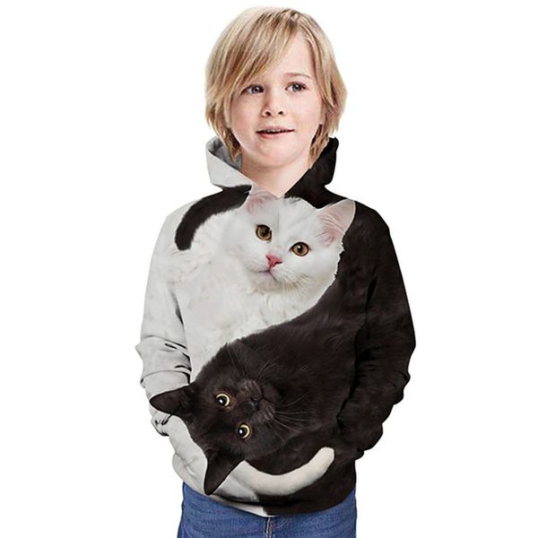 

black and white cat kids 3d printing pullover hoodie boy/girl/teenage fashion soft hoodie hooded sweater