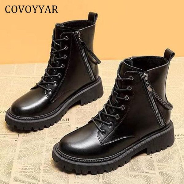 

boots covoyyar fashion black women ankle zipper autumn winter shoes female platform booties casual wbs4086