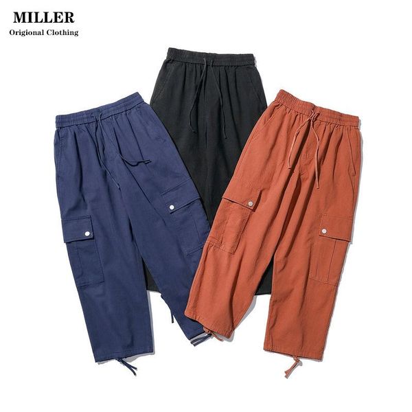 

four seasons overalls men's multi-pocket straight all-match solid color loose-fitting casual pants men ml143, Black