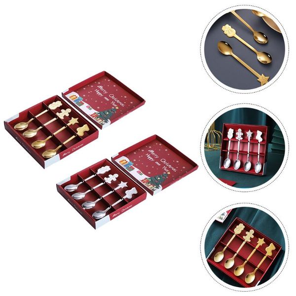 

spoons 2sets christmas style tableware spoon stainless steel xmas dessert