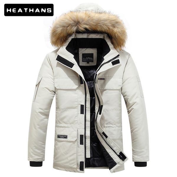 

plus size 6xl winter men fur hooded parkas casual warm thick waterproof jacket coat mens cotton multi-pocket jackets outwear 210913, Black