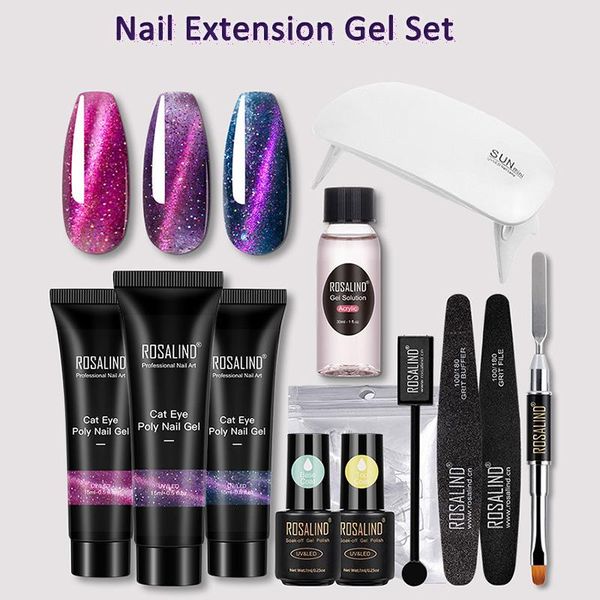 

colorful nail extension gel equipment sets jelly glitter cat eye base&coat uv/led dryer lamp file brush manicure kits art