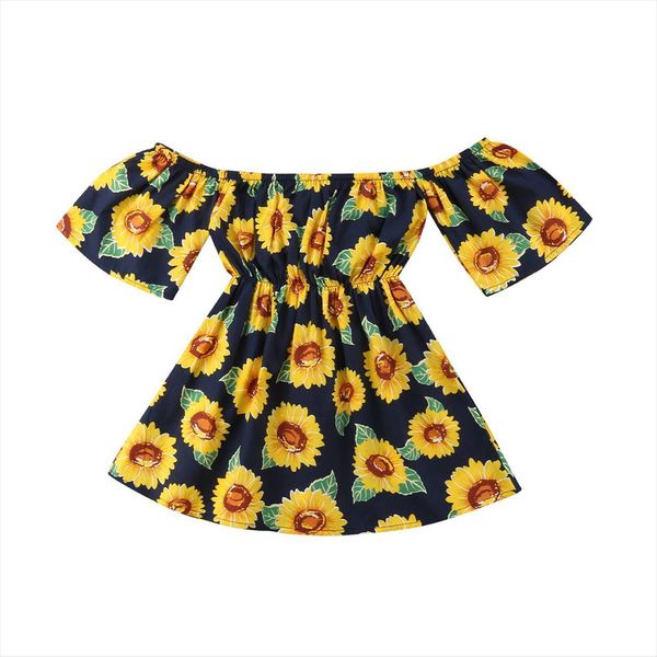 

1 6y toddler baby girl dresses girls summer sweet pretty off shoulder slash neck sunflower print a line knee length, Red;yellow