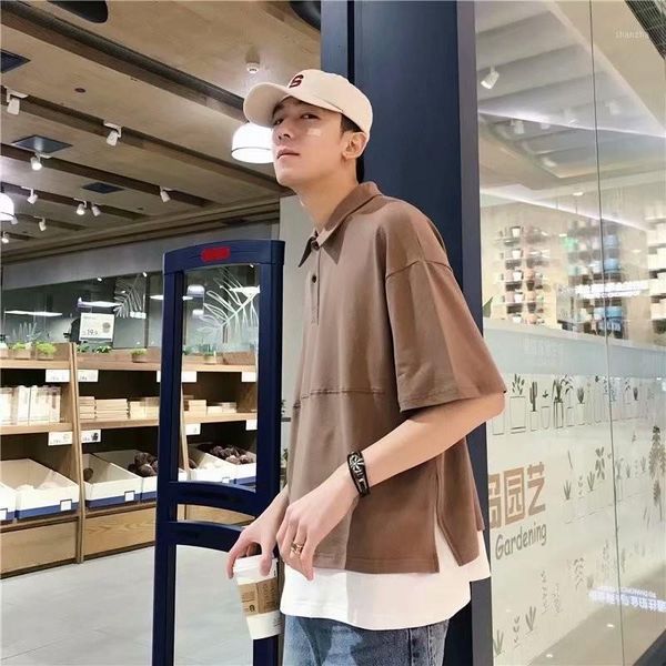 

men's t-shirts summer loose-fit t-shirt men's short sleeve mock two-piece half xia trend hong kong style ins solid color me1 tjwl, White;black
