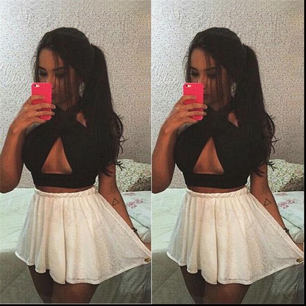 

womens tank women hollow out black crop sleeveless halter bustier summer casual vest club clothes s xl, White