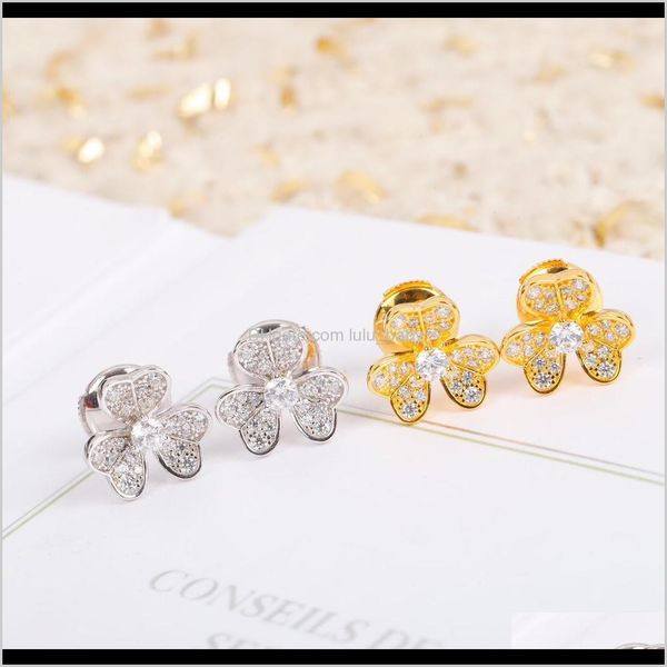

charm earrings jewelry drop delivery 2021 s925 sier stud earring with flowers and all diamond in 18k gold plated engagement gift web 143 xth, Golden
