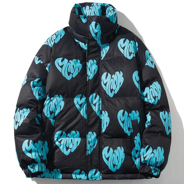 

men's down & parkas winter oversized warm printed coat cotton-padded jacket fashion street clothing outerwear, Black