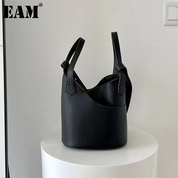 

[eam] women elegant bucket handbag pu leather flap personality all-match crossbody shoulder bag fashion 18a1636 220216