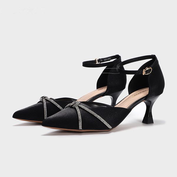 

dress shoes spring pointed artistic style hollow and high heels feminine shoes daily dress combining unique 4o5b, Black