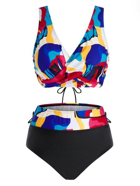 

one-piece suits plus size lace up crossover tankini swimwear